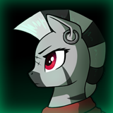 Size: 160x160 | Tagged: safe, artist:dipfanken, oc, oc only, oc:mshauri, zebra, fallout equestria, game: fallout equestria: remains, bust, cropped, game screencap, gradient background, picture for breezies, solo
