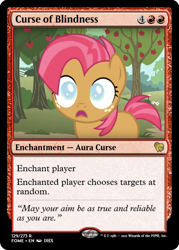 Size: 375x523 | Tagged: safe, edit, babs seed, earth pony, pony, friendship is witchcraft, g4, one bad apple, apple, apple tree, blind, cataracts, ccg, magic the gathering, seed no evil, sees bad, trading card, trading card edit, tree