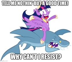 Size: 581x499 | Tagged: safe, edit, editor:professorventurer, twilight sparkle, alicorn, pony, g4, caption, image macro, jumping the shark, meme, nothing but a good time, poison (band), rock (music), song reference, text, twilight sparkle (alicorn)