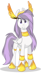Size: 2135x3751 | Tagged: safe, artist:le-23, oc, oc only, oc:athena (shawn keller), pegasus, pony, guardians of pondonia, barely pony related, concave belly, eyelashes, female, grin, guardian of the three kingdoms, high res, jewelry, looking at you, mare, margarita paranormal, necklace, pegasus oc, regalia, simple background, slender, smiling, solo, thin, transparent background, vector