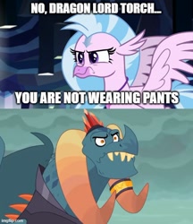Size: 500x579 | Tagged: safe, edit, edited screencap, screencap, dragon lord torch, silverstream, classical hippogriff, dragon, hippogriff, g4, gauntlet of fire, what lies beneath, aang, avatar silverstream, avatar the last airbender, caption, comic, image macro, imgflip, meme, ozai, screencap comic, text, we don't normally wear clothes