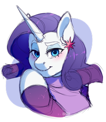 Size: 1920x2208 | Tagged: safe, artist:tsetsera, rarity, unicorn, anthro, g4, blushing, bushy brows, clothes, dress, ear piercing, earring, eyeshadow, female, implied lesbian, implied rarilight, implied shipping, jewelry, makeup, piercing, simple background, solo, thick eyebrows, transparent background
