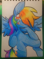Size: 1536x2048 | Tagged: safe, artist:jamsuteki, rainbow dash, pegasus, pony, g4, colored pencil drawing, simple background, solo, traditional art