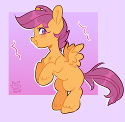 Size: 899x876 | Tagged: safe, artist:nullkunst, scootaloo, pegasus, pony, g4, chest fluff, female, filly, signature, simple background, solo