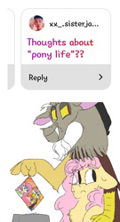 Size: 540x1000 | Tagged: safe, artist:cocolove2176, discord, fluttershy, draconequus, pegasus, pony, g4.5, my little pony: pony life, ask, drama, female, into the trash it goes, male, mare, pony life drama, ship:discoshy, shipping, straight, trash can, wings