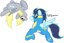 Size: 1519x1023 | Tagged: safe, artist:php27, derpy hooves, soarin', pegasus, pony, g4, backflip, crack shipping, derpin', female, male, shipping, simple background, straight, white background