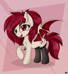 Size: 3500x3800 | Tagged: source needed, safe, artist:starmaster, oc, oc only, oc:cherry gloom, bat pony, pony, clothes, commission, high res, smiling, socks, solo, wings