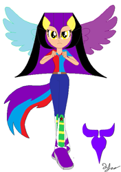 Size: 421x597 | Tagged: safe, artist:mudmee-thai, equestria girls, g4, boots, clothes, equestria girls-ified, female, ponied up, shoes, signature, simple background, solo, spread wings, white background, wings
