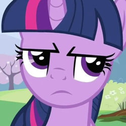 Size: 350x350 | Tagged: safe, screencap, twilight sparkle, pony, unicorn, a canterlot wedding, g4, season 2, bush, cropped, female, field, flower, looking up, mare, profile picture, serious, serious face, tree, twilight sparkle is not amused, unamused, unicorn twilight