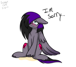 Size: 1761x1536 | Tagged: safe, artist:revenge.cats, oc, oc only, oc:drizzling dasher, pegasus, pony, blushing, colored wings, desperation, emo, frown, gradient wings, need to pee, omorashi, pissing, potty emergency, potty time, puppy dog eyes, simple background, solo, teary eyes, urine, white background, wings