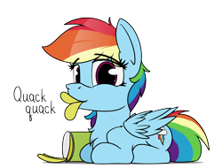 Size: 6300x4800 | Tagged: safe, artist:dacaoo, rainbow dash, pegasus, pony, g4, absurd resolution, behaving like a duck, chest fluff, chips, duck bill, female, food, lying down, mare, mouth hold, ponyloaf, potato chips, pringles, prone, quack, simple background, solo, transparent background