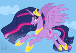 Size: 1280x892 | Tagged: safe, artist:zipadeelady, twilight sparkle, alicorn, pony, g4, the last problem, female, flying, looking at you, mare, older, older twilight, older twilight sparkle (alicorn), princess twilight 2.0, solo, twilight sparkle (alicorn)