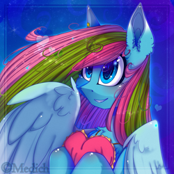 Size: 2449x2449 | Tagged: safe, artist:mediasmile666, oc, oc only, oc:media smile, pegasus, pony, bust, female, high res, hoof hold, large wings, mare, smiling, wings