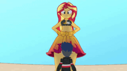 Size: 600x338 | Tagged: safe, artist:a giant woman, flash sentry, sunset shimmer, human, equestria girls, g4, angry, animated, belittling, bikini, breasts, cleavage, clothes, downblouse, female, gif, gritted teeth, humiliation, male, micro, open mouth, rage, rageset shimmer, sarong, shrinking, size difference, swimsuit, verbal abuse, yelling, youtube link