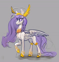Size: 3887x4096 | Tagged: safe, artist:alumx, oc, oc only, oc:athena (shawn keller), pegasus, pony, guardians of pondonia, concave belly, female, gray background, high res, jewelry, mare, pegasus oc, simple background, sketch, slender, solo, thin