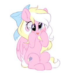 Size: 1000x1000 | Tagged: safe, artist:thieftea, oc, oc only, oc:bay breeze, pegasus, pony, :p, blushing, bow, cute, female, hair bow, mare, ocbetes, pegasus oc, simple background, sketch, squishy cheeks, tongue out, white background