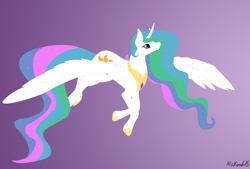 Size: 9316x6304 | Tagged: safe, artist:misskanabelle, princess celestia, alicorn, pony, g4, absurd file size, absurd resolution, female, flying, gradient background, hoof shoes, mare, peytral, signature, solo