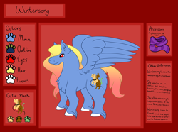 Size: 7689x5735 | Tagged: safe, artist:misskanabelle, oc, oc only, oc:wintersong, pegasus, pony, clothes, female, hoof fluff, mare, pegasus oc, reference sheet, scarf, signature, solo, wings
