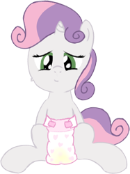 Size: 660x881 | Tagged: safe, artist:cleverround, sweetie belle, pony, unicorn, g4, cheek fluff, cute, decorated diaper, diaper, diaper fetish, female, fetish, filly, heart, lidded eyes, looking at you, looking down, non-baby in diaper, peeing in diaper, pissing, simple background, sitting, smiling, solo, spread legs, spreading, transparent background, urine, wet diaper, wetness indicator, wetting, wetting diaper, white diaper