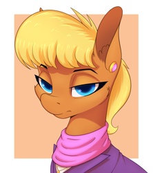 Size: 1600x1800 | Tagged: safe, artist:aquaticvibes, ms. harshwhinny, earth pony, pony, g4, bust, clothes, ear piercing, female, jacket, mare, piercing, portrait, scarf, solo