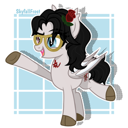 Size: 1448x1448 | Tagged: safe, artist:skyfallfrost, oc, oc only, oc:crimson tide, bat pony, pony, extended trot pose, female, glasses, heterochromia, mare, solo