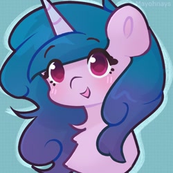 Size: 2048x2048 | Tagged: safe, artist:mayohnays, izzy moonbow, pony, unicorn, g5, blushing, bust, chest fluff, cute, female, high res, izzybetes, looking at you, mare, open mouth, portrait, solo