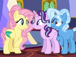 Size: 1024x768 | Tagged: safe, artist:clitterpawristic, fluttershy, starlight glimmer, trixie, g4, female, lesbian, polyamory, ship:glimmershy, ship:startrix, shipping, startrixshy, trixieshy