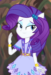 Size: 419x618 | Tagged: safe, screencap, rarity, equestria girls, g4, my little pony equestria girls: legend of everfree, cropped, lidded eyes, ponied up, smiling, solo
