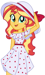 Size: 1024x1687 | Tagged: safe, artist:carnifex, artist:emeraldblast63, sunset shimmer, equestria girls, g4, clothes, dress, female, hat, looking at you, show accurate, simple background, sleeveless, sleeveless dress, smiling, solo, transparent background