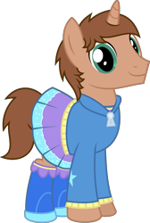 Size: 1516x2262 | Tagged: safe, artist:peternators, trixie, oc, oc:heroic armour, pony, unicorn, g4, boots, clothes, clothes swap, cosplay, costume, crossdressing, crossplay, dress, equestria girls outfit, hoodie, male, shoes, simple background, stallion, transparent background