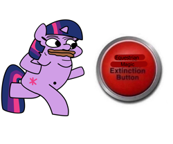 Size: 3000x2500 | Tagged: safe, artist:piropie, twilight sparkle, unicorn, anthro, g4, button, high res, meme, meme parody, pepe the frog, simple background, solo, text, twiggie