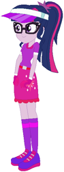 Size: 210x561 | Tagged: safe, artist:selenaede, artist:user15432, sci-twi, twilight sparkle, human, equestria girls, g4, base used, base:selenaede, belt, clothes, cutie mark, cutie mark on clothes, glasses, gloves, golf, hat, purple dress, purple hat, purple socks, shoes, sneakers, socks, solo, sports, sports outfit, sporty style