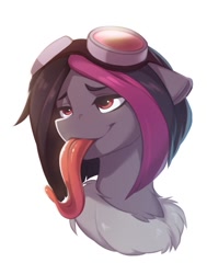 Size: 830x1100 | Tagged: safe, artist:vistamage, oc, oc only, oc:mimicry, original species, bust, long tongue, shiftling, simple background, solo, tongue out, white background