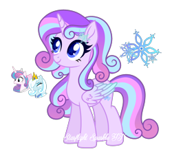 Size: 2320x2132 | Tagged: safe, artist:afterglory, artist:starshade, princess flurry heart, oc, oc:snowdrop, alicorn, pony, g4, base used, female, high res, magical lesbian spawn, mare, offspring, older, older flurry heart, parent:oc:snowdrop, parent:princess flurry heart, parents:canon x oc, simple background, starry eyes, transparent background, wingding eyes