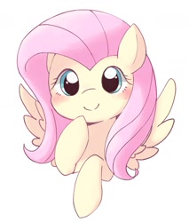 Size: 1259x1480 | Tagged: dead source, safe, artist:ginmaruxx, fluttershy, pegasus, pony, g4, blushing, bust, cute, female, front view, full face view, hoof on chin, looking at you, mare, portrait, raised hoof, shyabetes, simple background, smiling, solo, spread wings, white background, wings