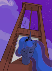 Size: 2659x3609 | Tagged: artist needed, safe, princess luna, alicorn, pony, g4, execution, eyes closed, female, guillotine, high res, imminent death, imminent decapitation, mare, regicide, royalty, solo