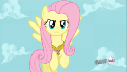 Size: 1920x1080 | Tagged: safe, edit, screencap, fluttershy, pegasus, pony, g4, keep calm and flutter on, season 3, 1080p, absurd file size, absurd gif size, all new, angry, animated, badass, blinking, element of kindness, eye shimmer, female, flutterbadass, gif, gritted teeth, hub logo, looking at you, mare, stare, text, the stare, wings, zoom, zoomed in
