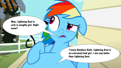 Size: 1024x576 | Tagged: safe, artist:voreediter, edit, edited screencap, screencap, rainbow dash, human, pegasus, pony, g4, lesson zero, 1000 hours in ms paint, chair, daughter, dialogue, eaten alive, endosoma, female, fetish, implied lightning dust, mother, mother and child, mother and daughter, non-fatal vore, ponies eating humans, preddash, preydash, vore