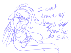 Size: 2048x1536 | Tagged: safe, artist:revenge.cats, oc, oc only, oc:drizzling dasher, pegasus, pony, bring me the horizon, crying, doodle, emo, lyrics, sketch, solo, song reference, text, vent art