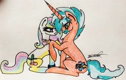 Size: 2885x1835 | Tagged: safe, artist:beamybutt, oc, oc only, pony, unicorn, duo, horn, signature, traditional art, unicorn oc