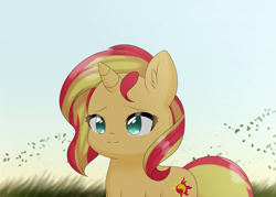 Size: 2541x1824 | Tagged: safe, artist:papilrux, sunset shimmer, pony, unicorn, g4, cute, ear fluff, female, horn, mare, outdoors, shimmerbetes, smiling