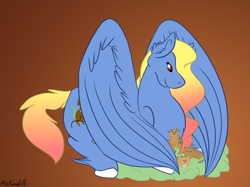 Size: 1284x960 | Tagged: safe, artist:misskanabelle, oc, oc only, oc:wintersong, pegasus, pony, ear fluff, female, gradient background, mare, pegasus oc, signature, smiling