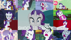 Size: 1280x721 | Tagged: safe, edit, edited screencap, editor:quoterific, screencap, joan pommelway, pinkie pie, rarity, roger silvermane, sterling silver, twilight sparkle, earth pony, pony, unicorn, a dog and pony show, castle mane-ia, fake it 'til you make it, for whom the sweetie belle toils, g4, inspiration manifestation, ponyville confidential, season 1, season 2, season 4, season 6, season 8, secret of my excess, sisterhooves social, stare master, the end in friend, the gift of the maud pie, the last roundup, the saddle row review, ^^, bag, carousel boutique, cart, eyes closed, female, glasses, male, mannequin, mare, marshmelodrama, newspaper, nose in the air, open mouth, rarity being rarity, rarity's glasses, saddle bag, shocked, shocked expression, stallion, unicorn twilight, volumetric mouth, wide eyes