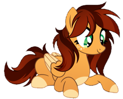 Size: 665x531 | Tagged: safe, artist:inaactive, edit, editor:php178, oc, oc only, oc:goldi, pegasus, pony, background removed, coat markings, colored wings, cropped, cute, freckles, gradient mane, looking at something, looking down, lying down, multicolored wings, ocbetes, pegasus oc, prone, simple background, smiling, socks (coat markings), transparent background, two toned mane, two toned wings, wings
