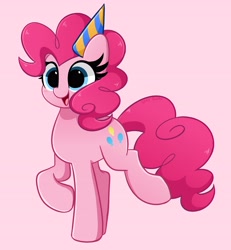Size: 3489x3784 | Tagged: safe, artist:kittyrosie, pinkie pie, earth pony, pony, g4, commission, cute, diapinkes, happy, hat, high res, party hat, simple background, smiling, solo, trotting