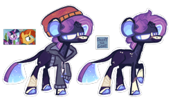 Size: 2224x1276 | Tagged: safe, artist:dazey-the-goat, sunburst, twilight sparkle, oc, alicorn, pony, unicorn, g4, beanie, broken horn, clothes, hat, hoodie, horn, offspring, parent:sunburst, parent:twilight sparkle, parents:twiburst, screencap reference, simple background, transparent background, twilight sparkle (alicorn)