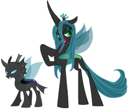 Size: 4096x3483 | Tagged: safe, artist:agdapl, edit, idw, queen chrysalis, changeling, changeling queen, g4, my little pony: fiendship is magic, crown, duo, female, holeless, hoof on chest, jewelry, raised hoof, regalia, simple background, transparent background