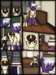 Size: 1750x2333 | Tagged: safe, artist:99999999000, oc, oc only, oc:cwe, oc:firearm king, earth pony, pony, unicorn, comic:visit, clothes, comic, couch, kitchen, living room, male, refrigerator