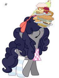 Size: 3795x5000 | Tagged: safe, artist:princessmoonsilver, oc, oc only, earth pony, pony, clothes, cupcake, female, food, mare, pie, simple background, socks, solo, striped socks, transparent background