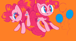 Size: 873x479 | Tagged: safe, artist:drmisland, artist:rufflefeathrs, pinkie pie, earth pony, pony, g4, balloon, blushing, cute, diapinkes, jumping, looking at you, party balloon, simple background, starry eyes, wingding eyes
